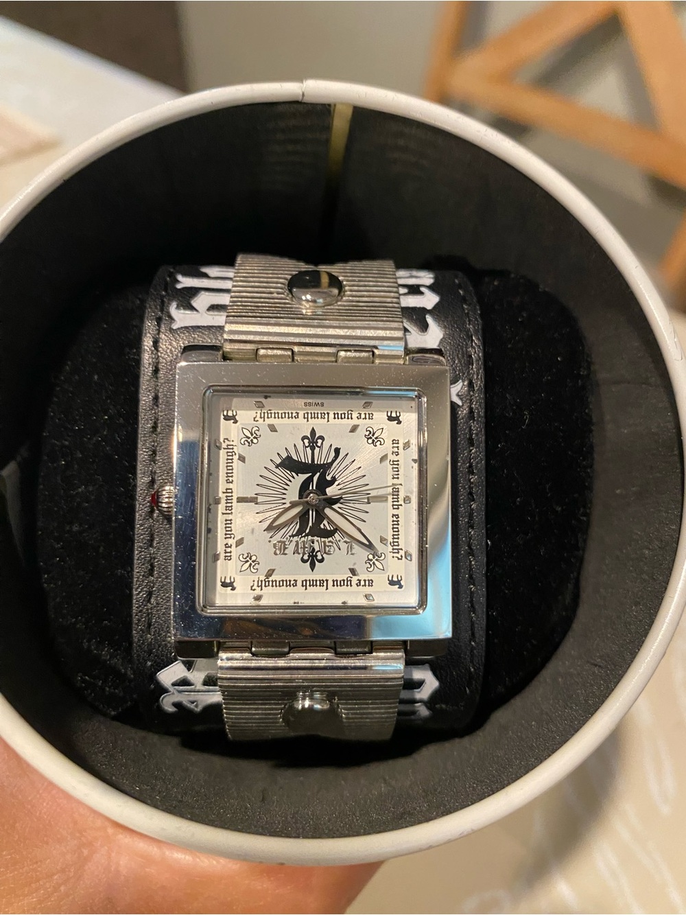 L.A.M.B. Black and Silver Square Dial Cuff Watch